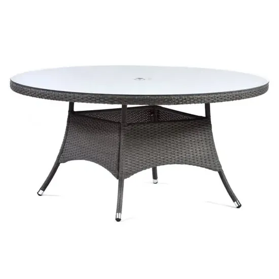 Onyx Large Round Dining Table with Glass Top - Dark Grey, Rattan