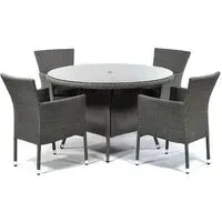 Onyx Round Dining Table with 4 Armchairs - Grey, Rattan