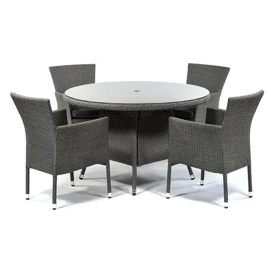 Onyx Round Dining Table with 4 Armchairs - Grey, Rattan