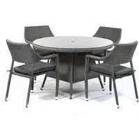 Onyx Round Dining Table with 4 Chairs - Grey, Rattan