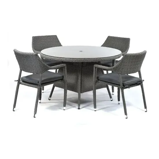 Onyx Round Dining Table with 4 Chairs - Grey, Rattan