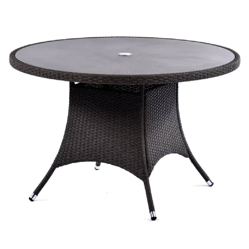 Onyx Round Dining Table with Ceramic Glass Top - Grey, Rattan