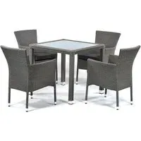 Onyx Square Dining Table with 4 Armchairs - Grey, Rattan