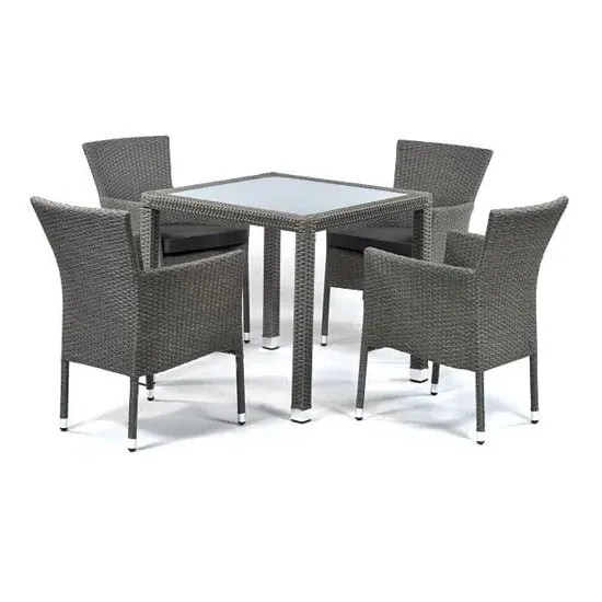 Onyx Square Dining Table with 4 Armchairs - Grey, Rattan