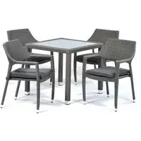 Onyx Square Dining Table with 4 Chairs - Grey, Rattan