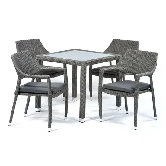 Onyx Square Dining Table with 4 Chairs - Grey, Rattan