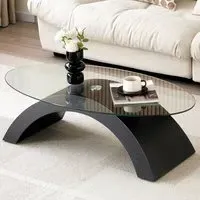 Opel Oval Coffee Table - Clear Glass, Black Oak