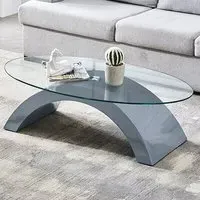 Opel Oval Coffee Table - Clear Glass, Grey High Gloss