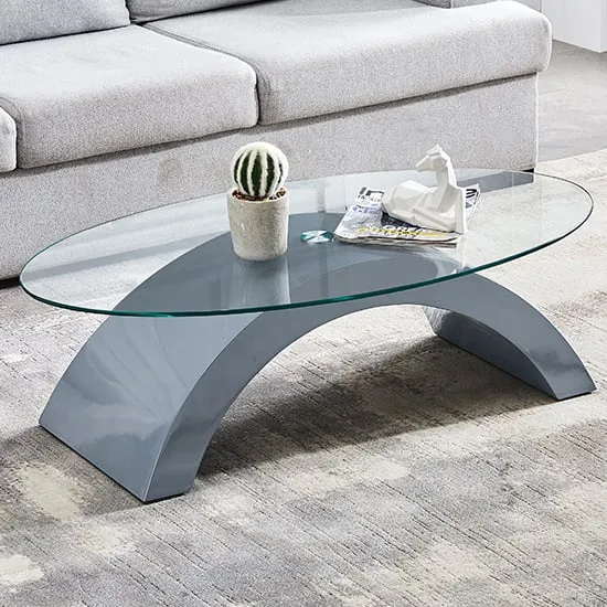 Opel Oval Coffee Table - Clear Glass, Grey High Gloss image