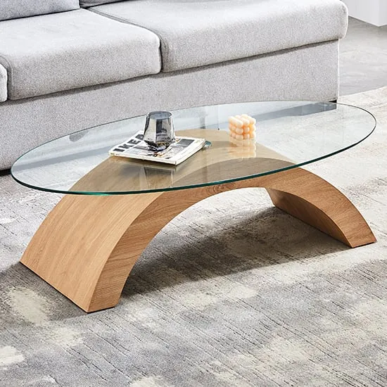 Opel Oval Coffee Table - Clear Glass, Sanremo Oak