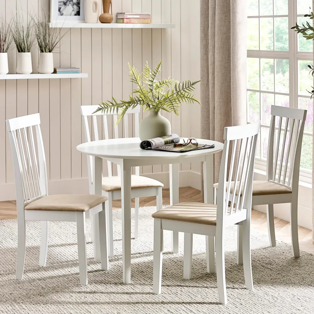 Opelousas Round Dining Table with 4 Chairs - White, Wood product