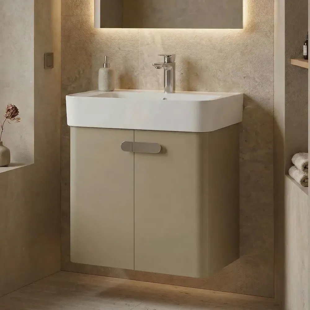Orbit Wall Mounted Vanity Unit & Basin with 2 Doors - Mink, Lacquered MDF product