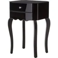 Orca Mirrored Glass Side Table with Drawer - Black