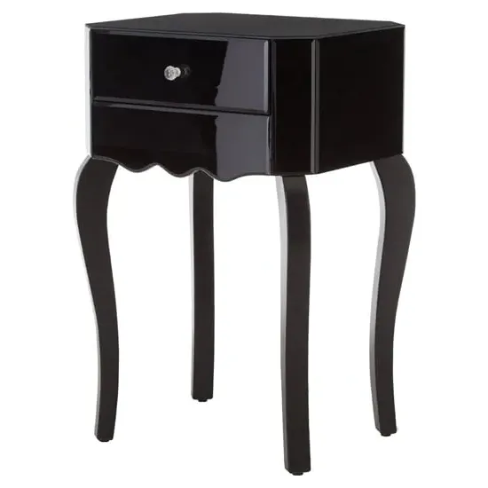 Orca Mirrored Glass Side Table with Drawer - Black image
