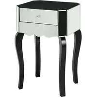 Orca Mirrored Glass Side Table with Wooden Legs - Black
