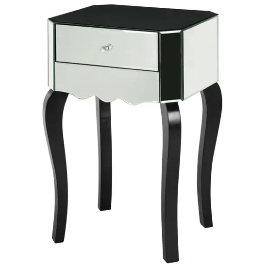 Orca Mirrored Glass Side Table with Wooden Legs - Black