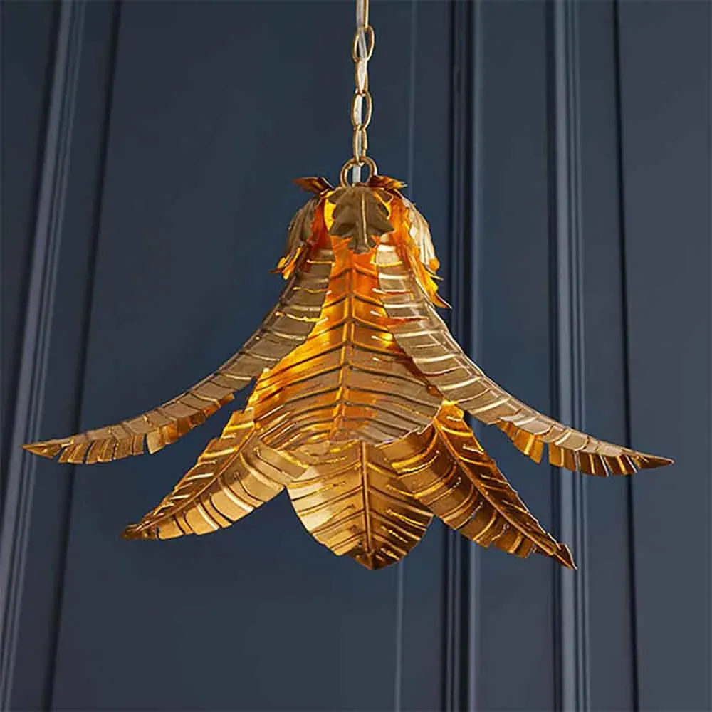 Oregon Metal Palm Leaf Pendant Ceiling Light - Gold