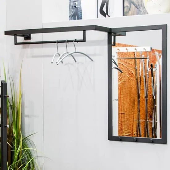 Orem Wall Hung Coat Rack with Mirror - Anthracite, Metal image