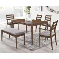 Orillia Dining Set with 4 Chairs and Bench - Walnut