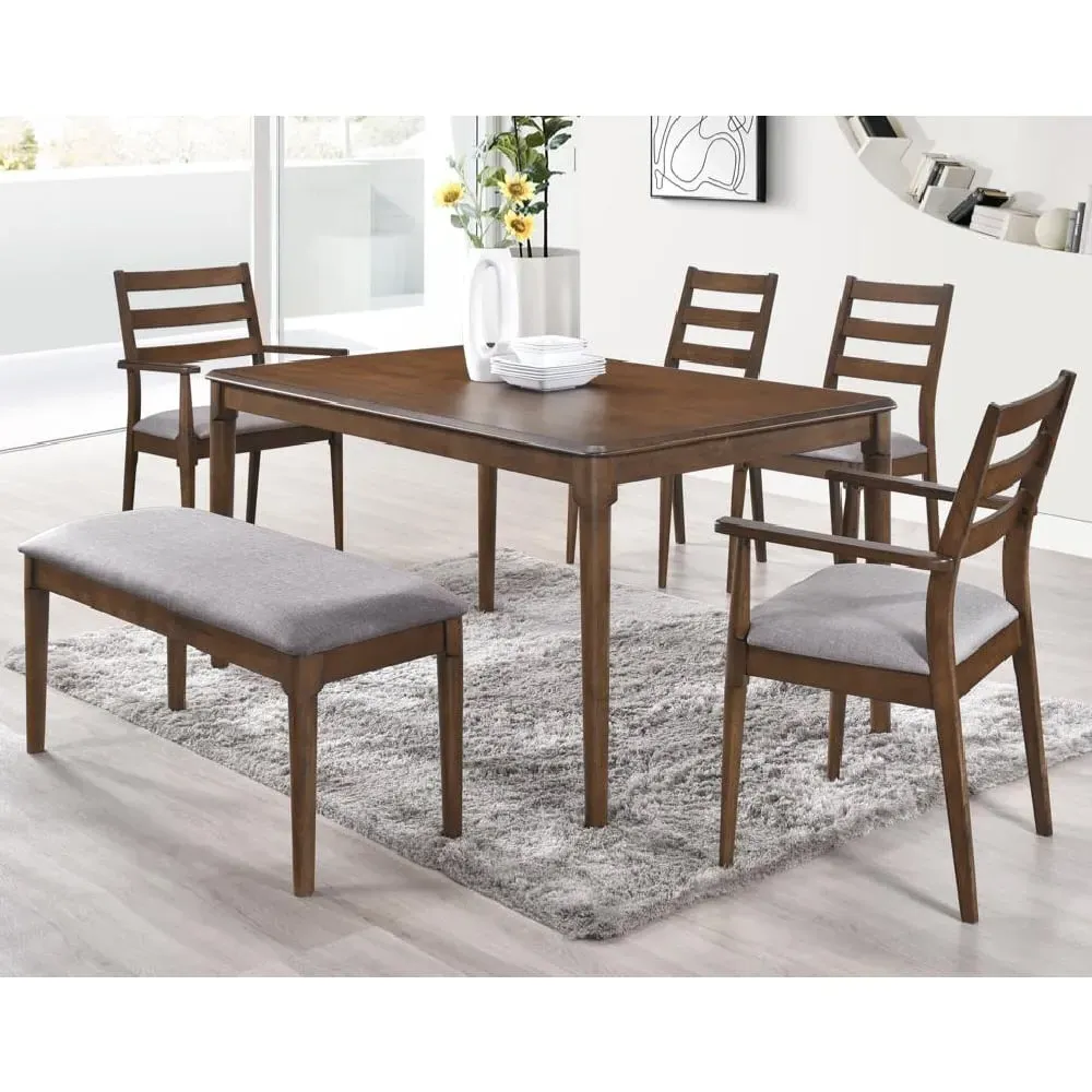 Orillia Dining Set with 4 Chairs and Bench - Walnut
