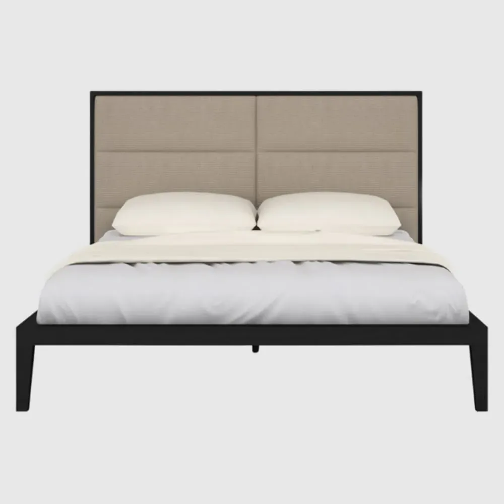 Orillia Double Bed with Fabric Headboard - Beige, Wenge