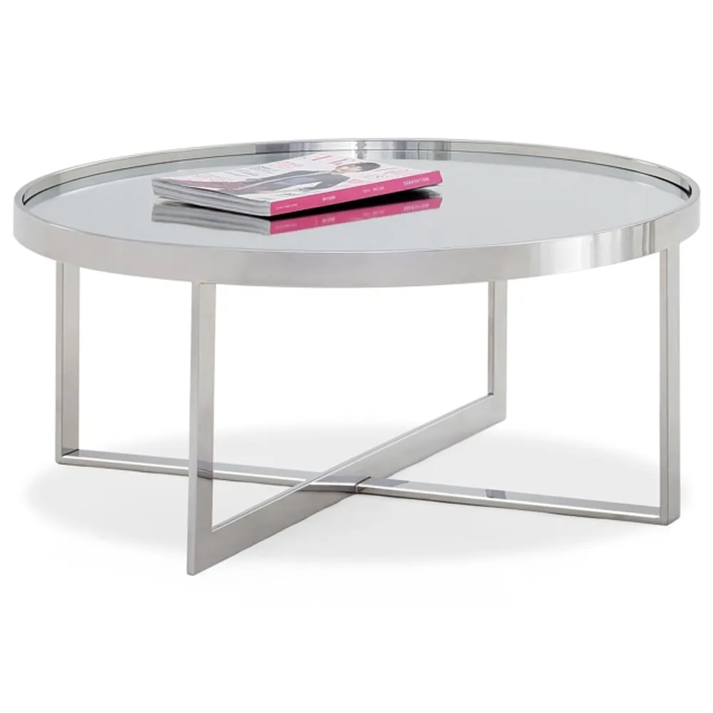 Orillia Mirrored Coffee Table with Steel Frame - Clear