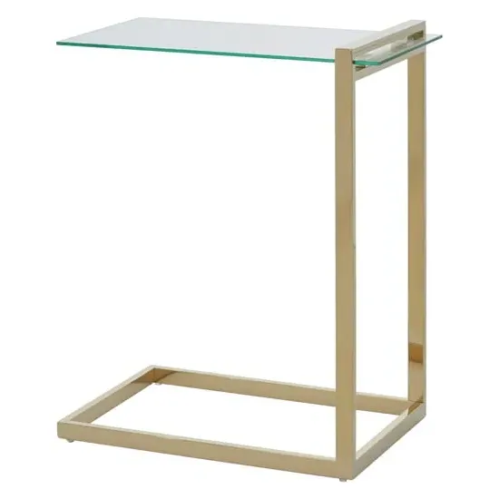 Orizone C-Shaped End Table - Clear Glass, Gold Steel image
