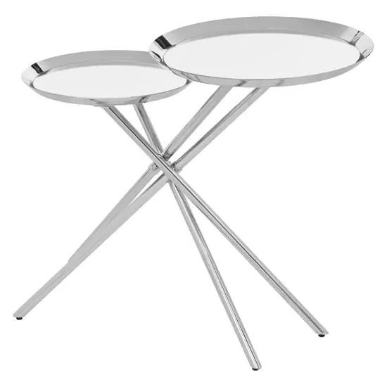 Orizone Mirrored Side Table with Cross Leg Base - Silver, Metal image