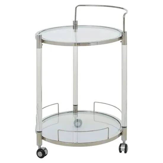 Orizone Round Drinks Trolley with Castors - Silver, Glass