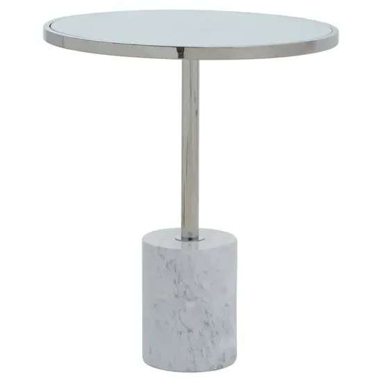 Orizone Round End Table - White Marble, Silver Steel product