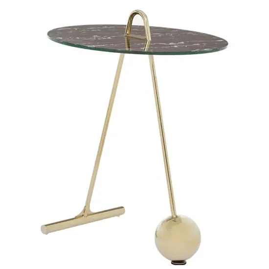 Orizone Round End Table with Gold Base - Black Marble Effect