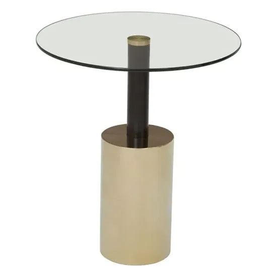 Orizone Round End Table with Pedestal Base - Gold, Glass