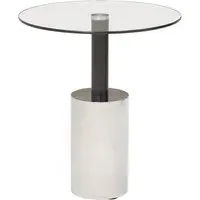 Orizone Round End Table with Pedestal Base - Silver, Glass