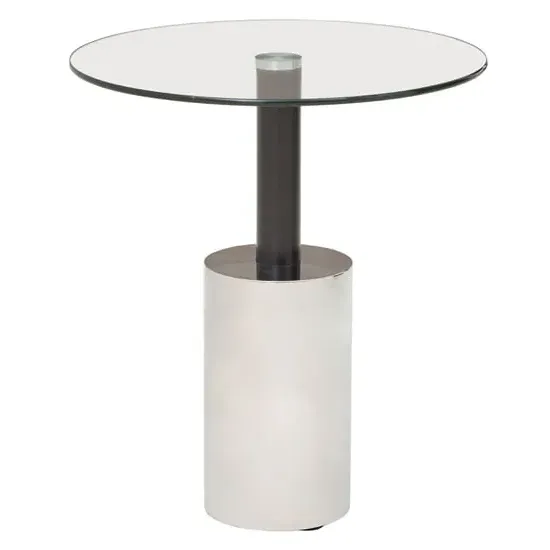 Orizone Round End Table with Pedestal Base - Silver, Glass
