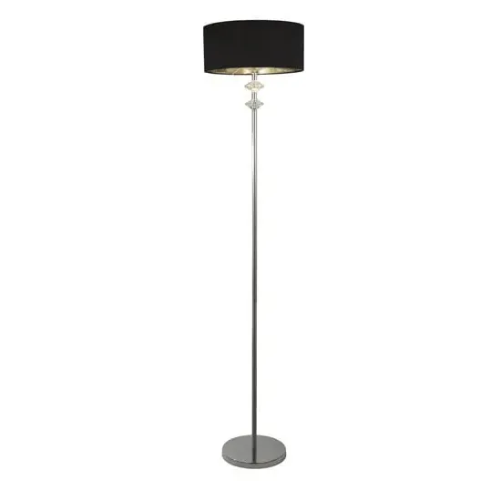 Orleans Chrome Floor Lamp with Black Shade - Silver