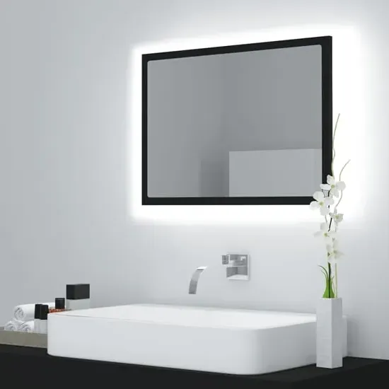 Ormond Bathroom Mirror with LED Lights - Black, Wood