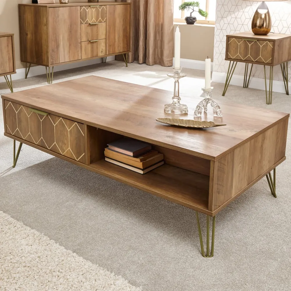Ormskirk Coffee Table with 2 Drawers - Oak, Wood