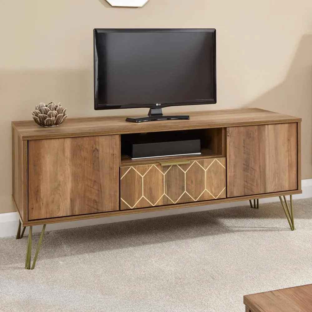 Ormskirk TV Stand with 2 Doors 1 Drawer - Oak, Wood