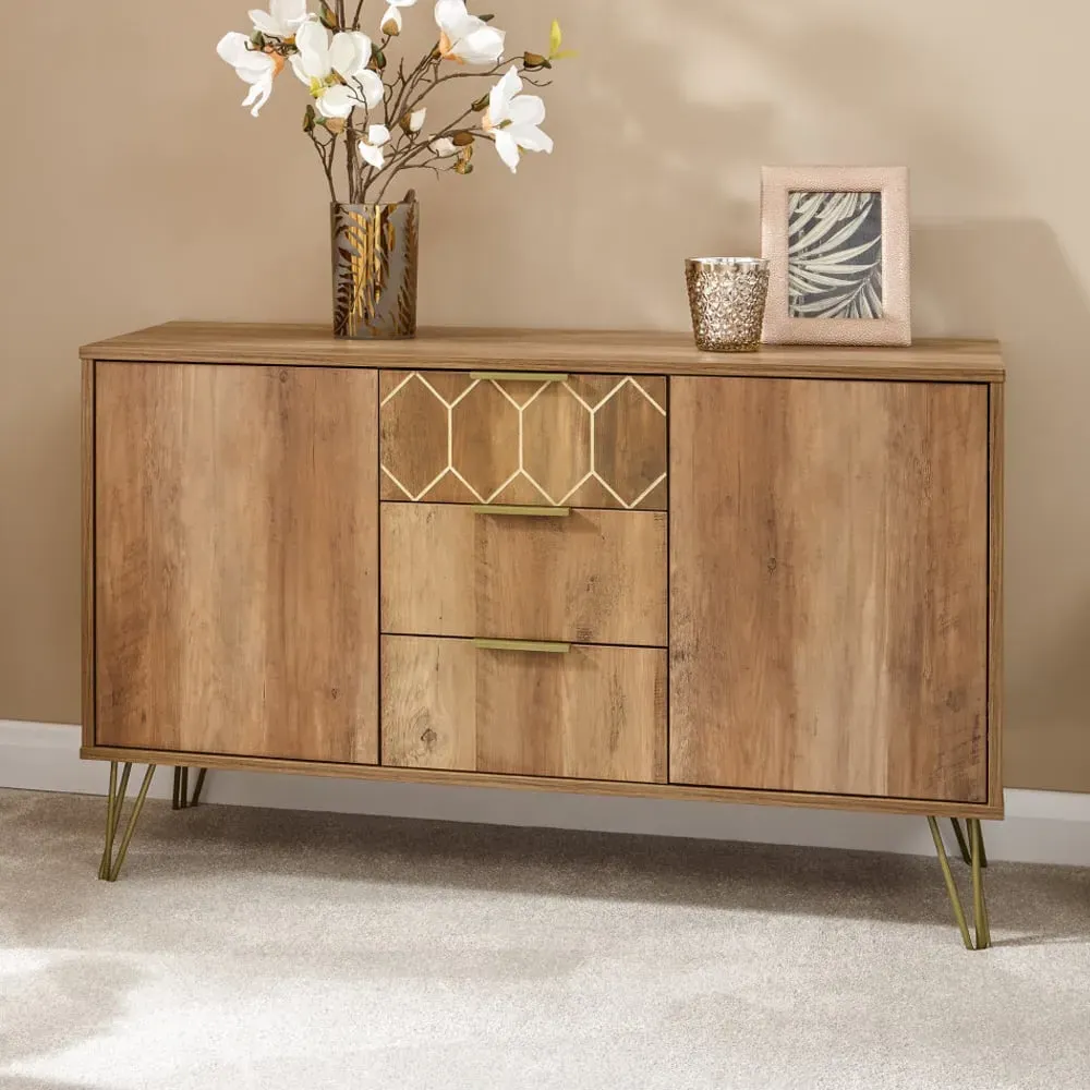 Ormskirk Wooden Sideboard with 2 Doors 3 Drawers - Oak image