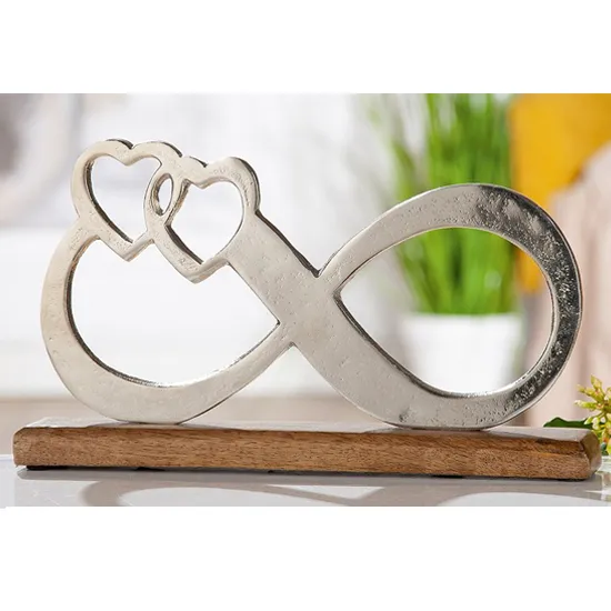 Oro Infinity Sculpture on Wood Base - Silver, Aluminium product