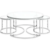 Oromo Nesting Coffee Tables - Clear Glass, Stainless Steel