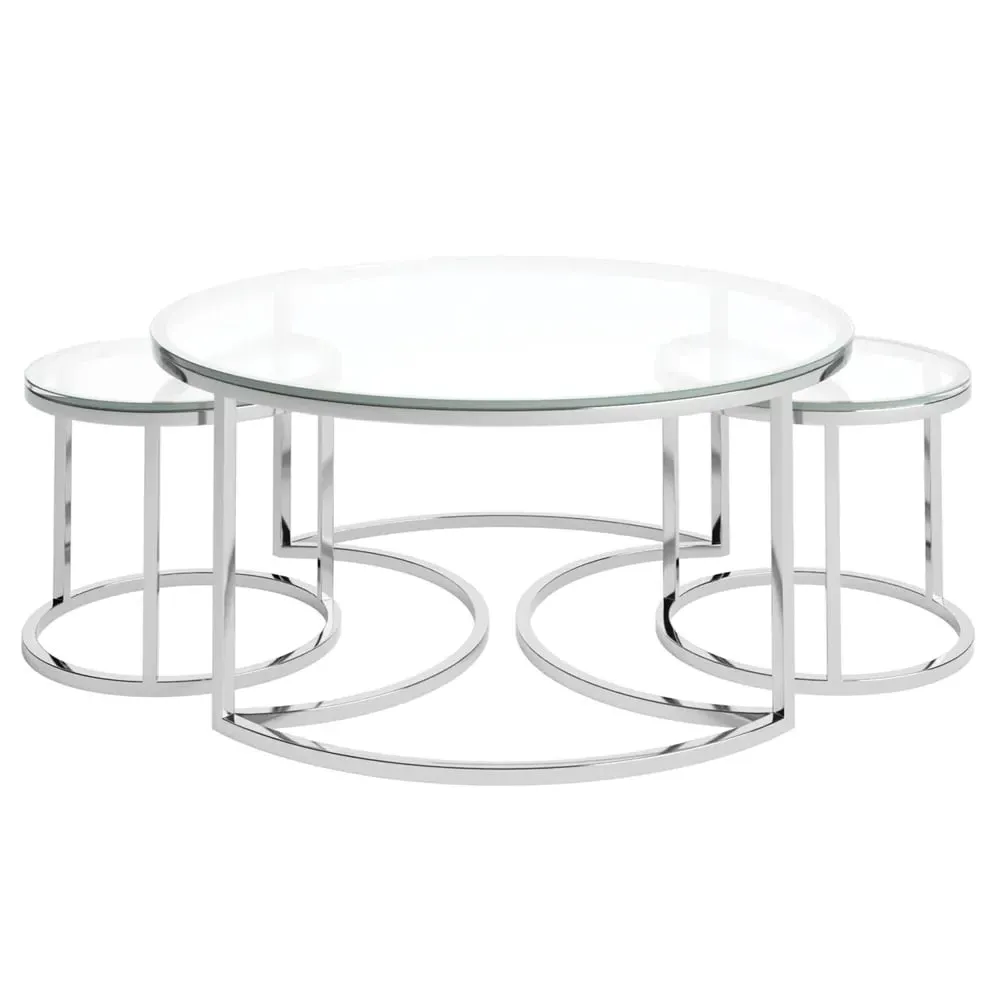 Oromo Nesting Coffee Tables - Clear Glass, Stainless Steel image