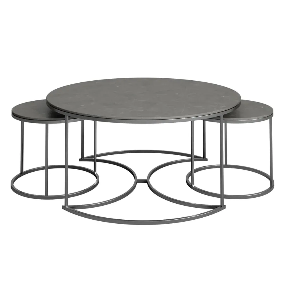 Oromo Nesting Coffee Tables - Matte Grey, Sintered Stone Ceramic