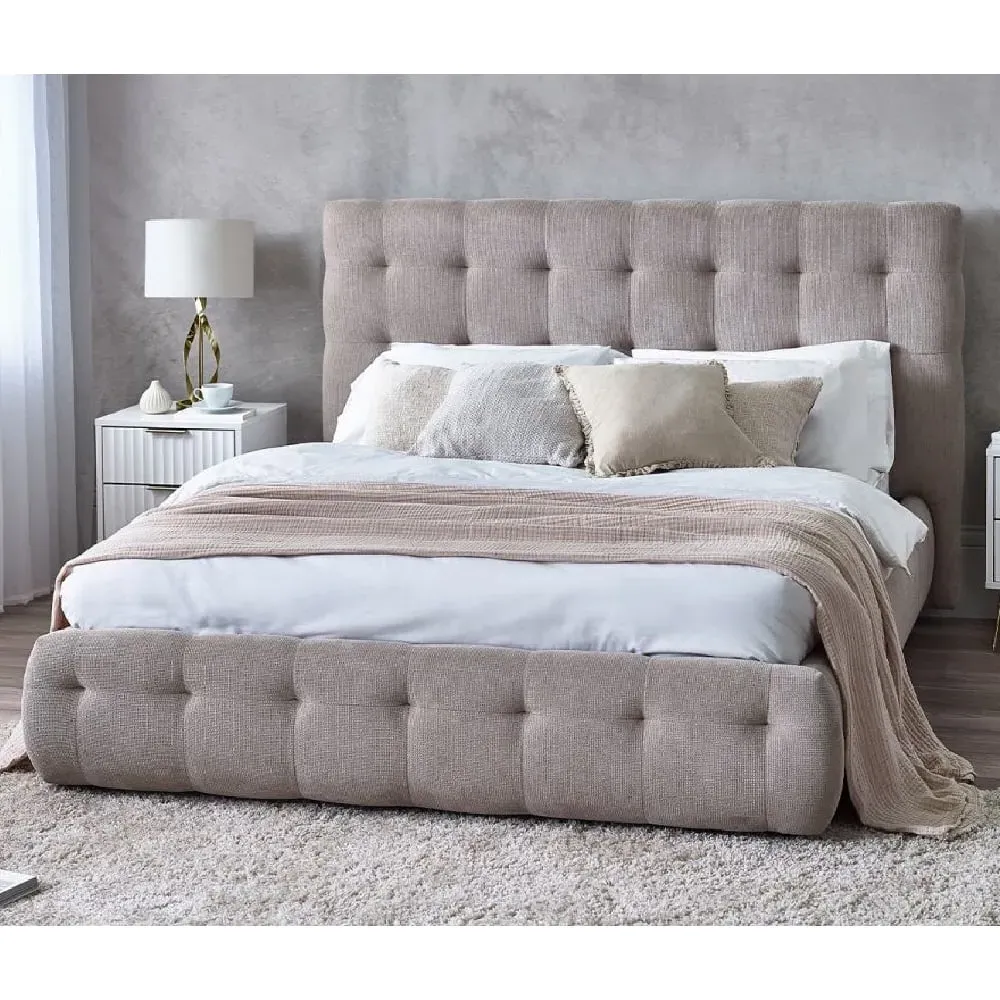 Orono Double Bed - Light Taupe, Fabric