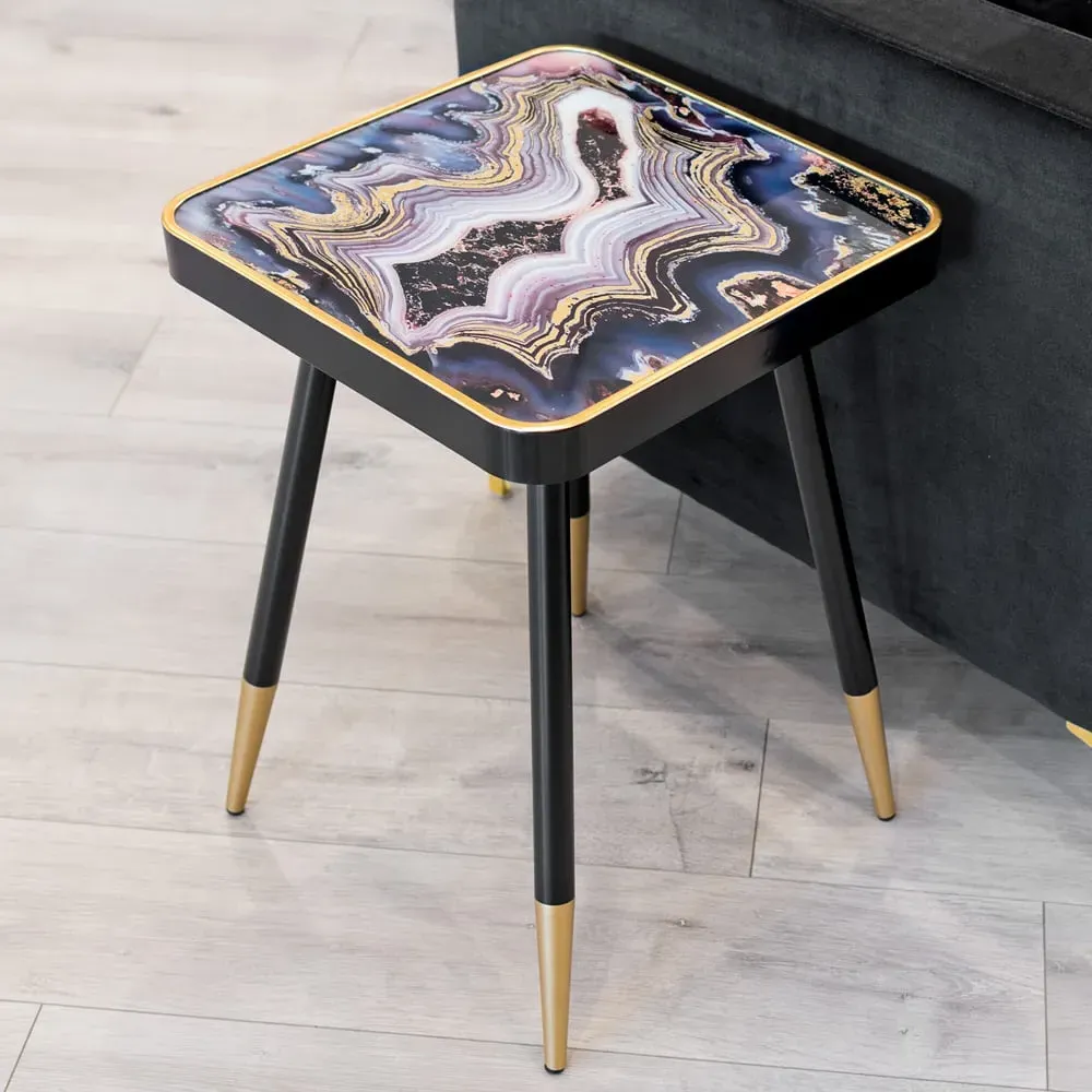 Orono Glass Top Side Table - Black, Gold