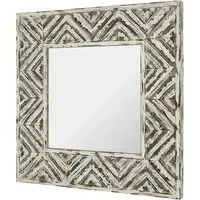 Orphee Square Wall Mirror - Distressed White, Fir Wood