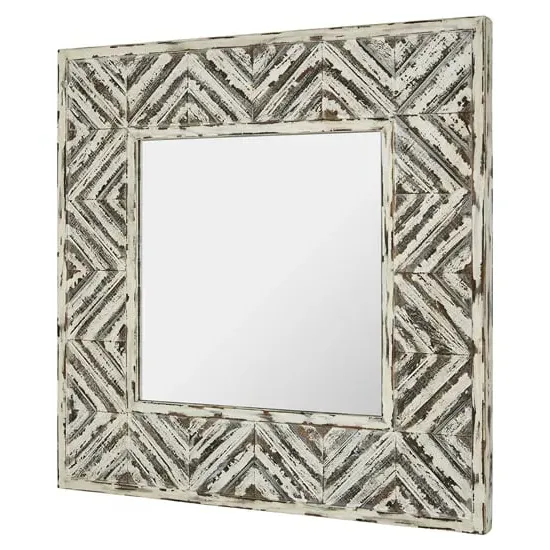 Orphee Square Wall Mirror - Distressed White, Fir Wood image