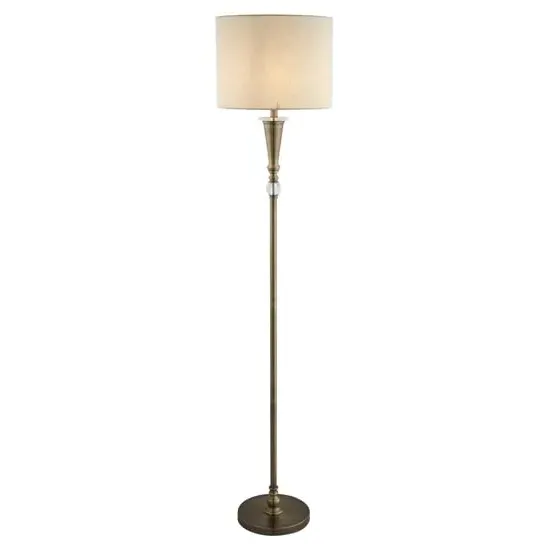 Oscar Floor Lamp with Linen Shade - Antique Brass