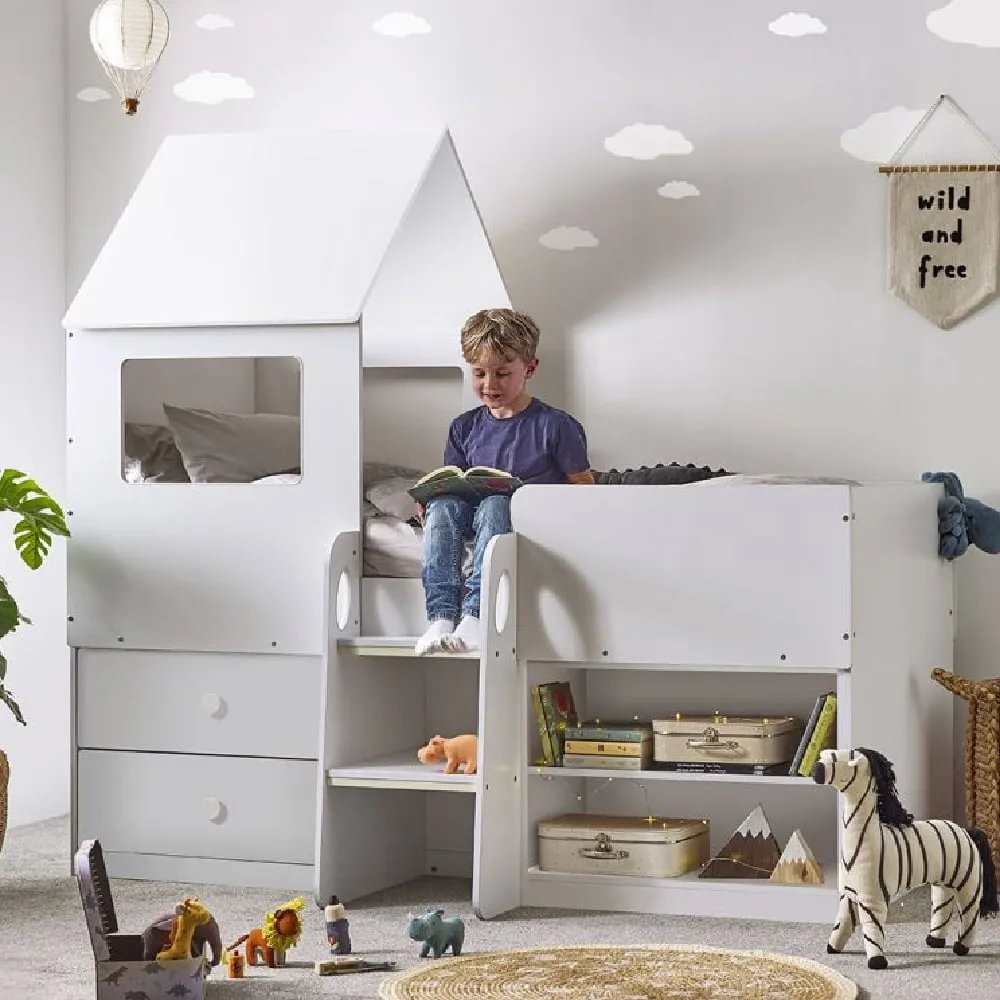 Ostend Mid Sleeper Bed with Storage - White, Wood image