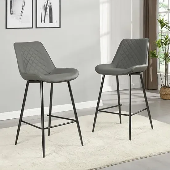 Oston Bar Chairs - Grey, Faux Leather